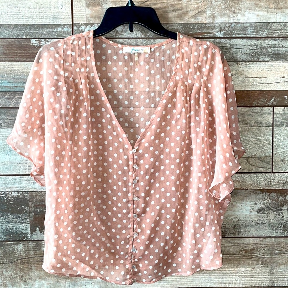 Freebird sheer tan w/ white polka dots small